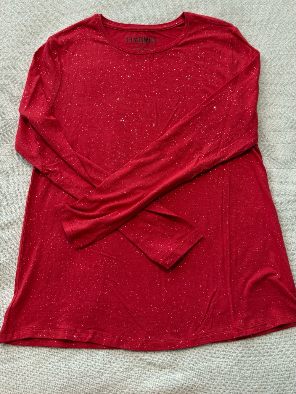 Hybrid Apparel Women's Red Long Sleeve Sparkle Tee